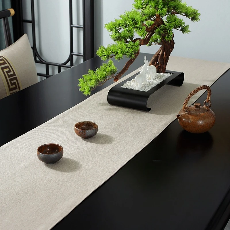 Waterproof New Chinese Style Table Runner Zen Tea Mat Dining Table Scarf Elegant Bed Runner for Hotel Decoration Versatile Use
