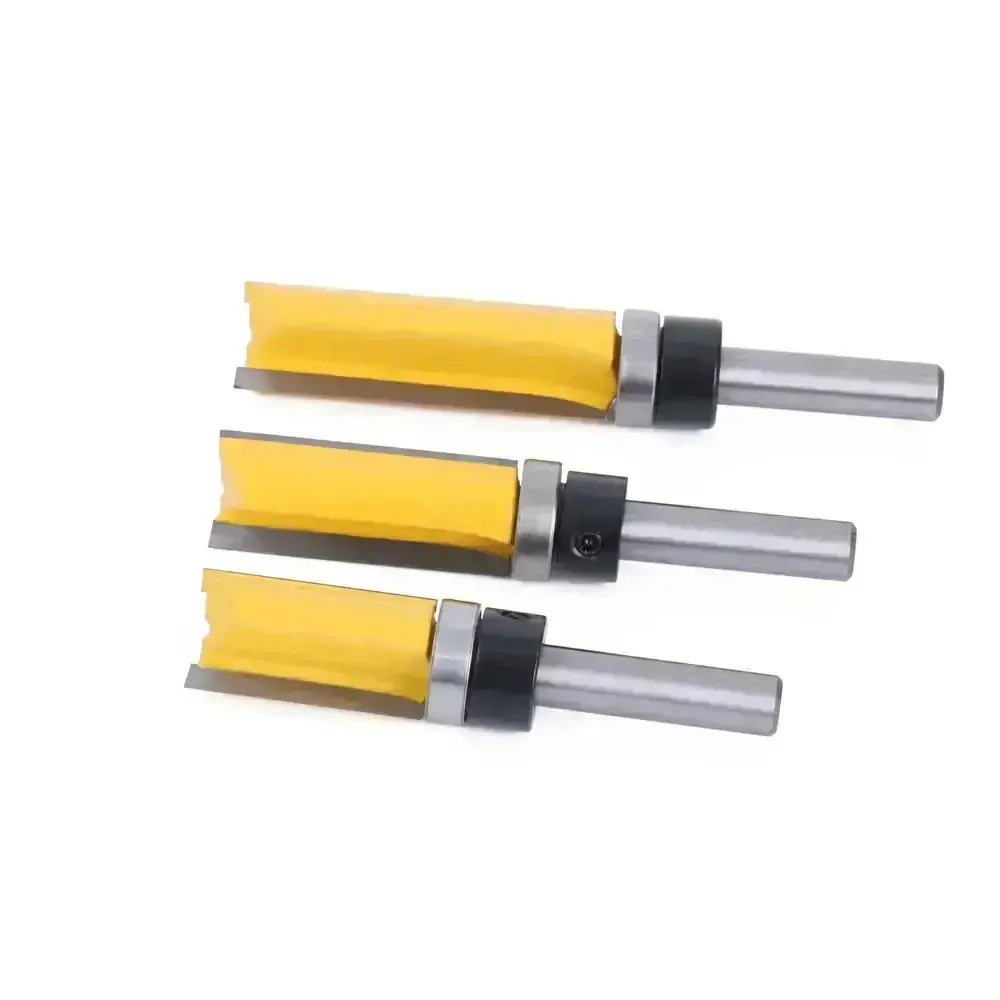 AURWOF 3PCS 8mm Shank Pattern Bit Flush Trim Straight Bit With Bering Hinge Mortising Router Bit Wood Trimmer Cutter C08013T3AY