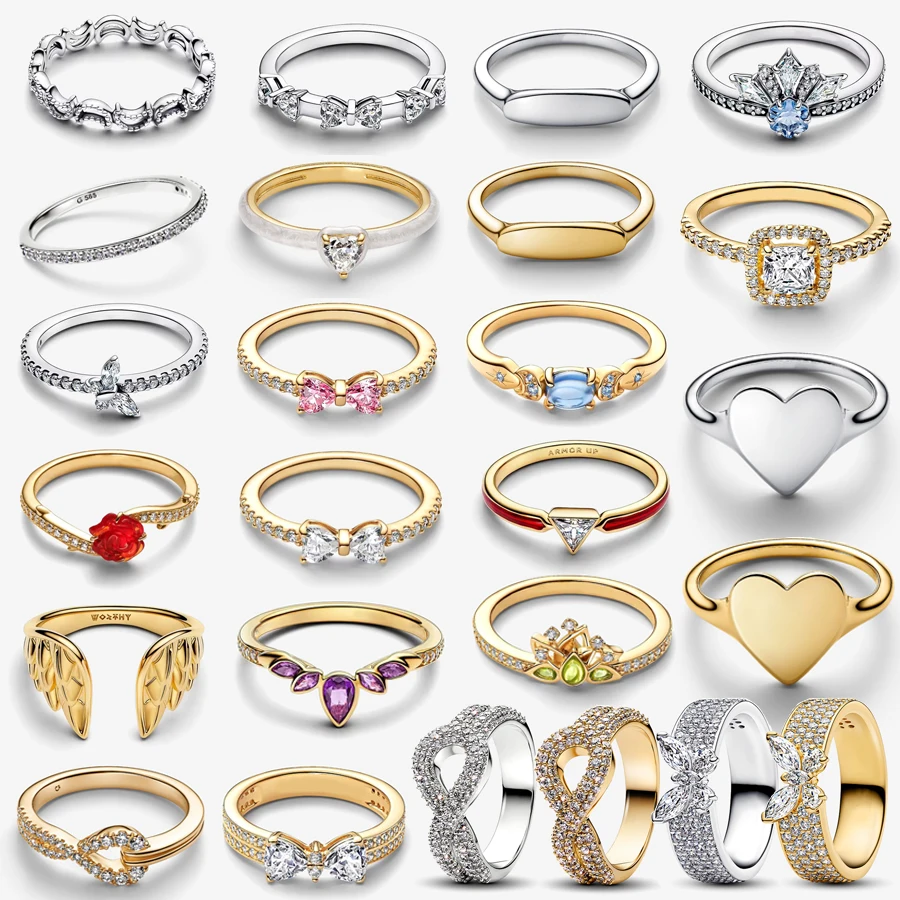 

2026 New 925 Silver Eternal Crown Moon Butterfly Bow Pulse Wheel Heart Princess Ring Festival Exquisite DIY Charm Jewelry Gift