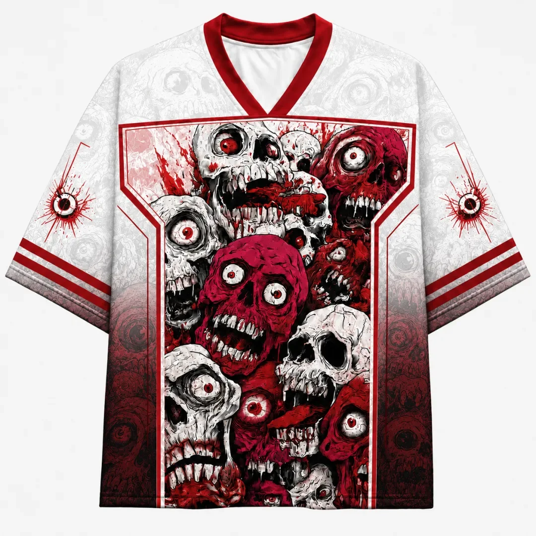 Halloween Horror Bloody Zombie Skull Eye Full Screen Print Scary Gothic Style Breathable Mesh Sports T-shirt