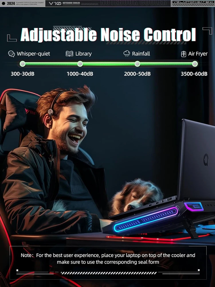 4.72인치 강력한 외부 터보 냉각 팬이 장착된 V10 V12 RGB 노트북 쿨러 스탠드는 13-17.3인치 노트북 게임용으로 빠르게 냉각됩니다.