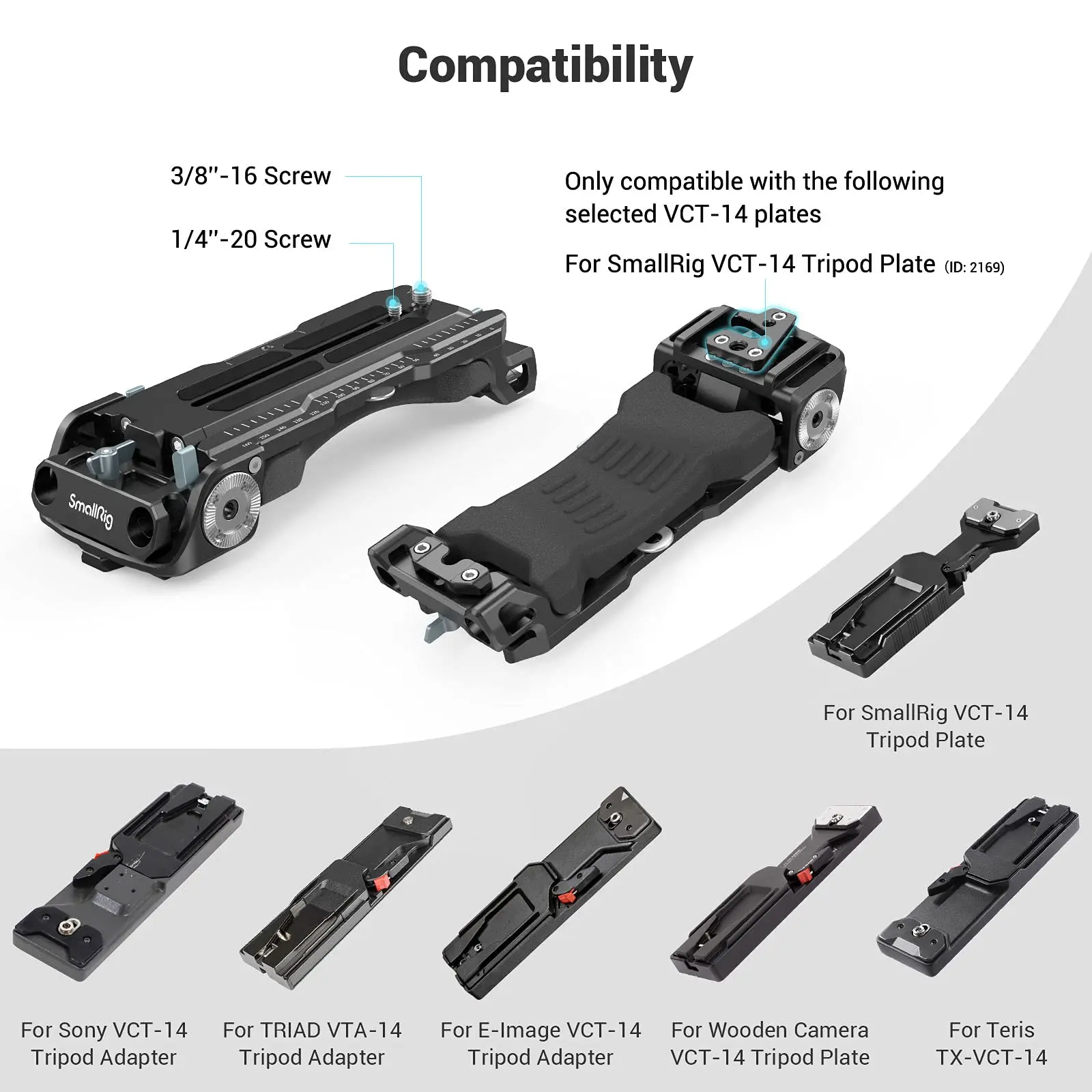 Imagem -02 - Smallrig-placa de Ombro Quick Release para Sony Adaptador de Tripé com Rosetas Chave Plana Embutida Pad Pro 2837b Vct14