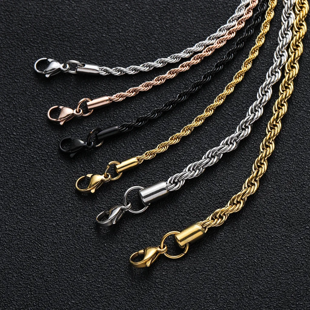 3MM Edelstahl-Halsketten mit gedrehter Seilkette für Männer und Frauen, Hip-Hop-Titanstahl-Choker, modischer Party-Schmuck – Detail 2