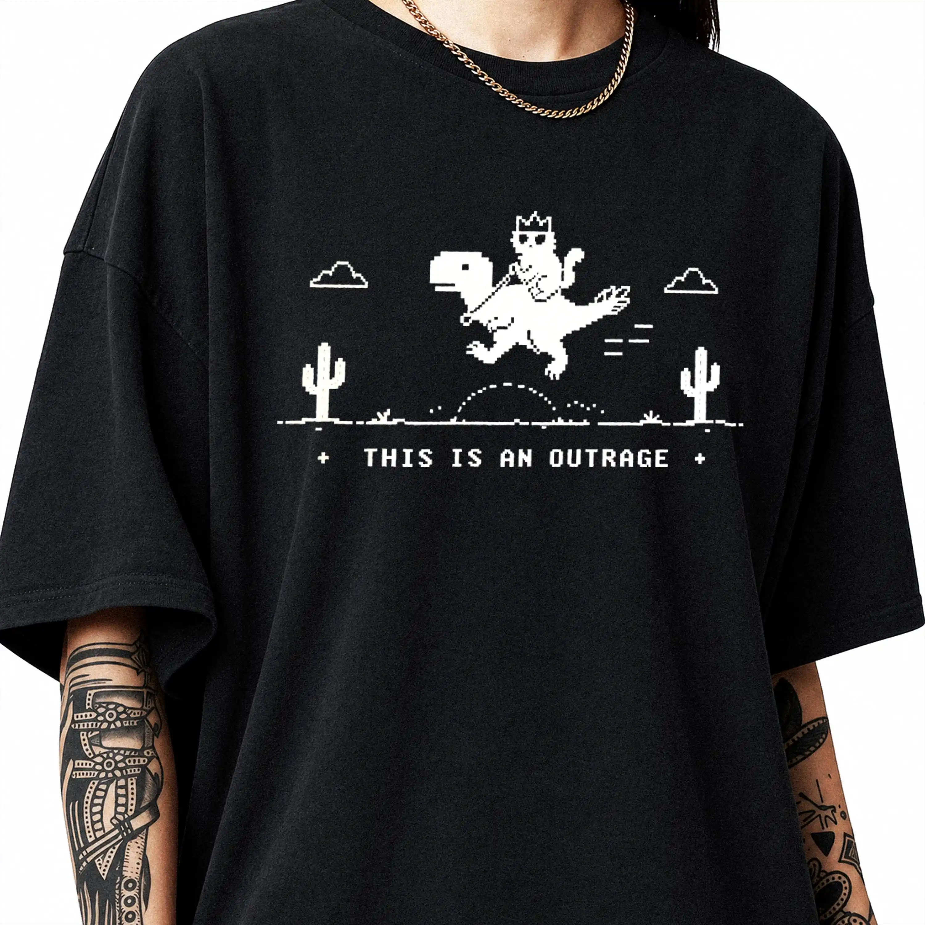 Princess Donut and Mongo T-Shirt, This Is An Outrage Tee, Dungeon Crawler Fan Gift, Pixel Retro Shirt