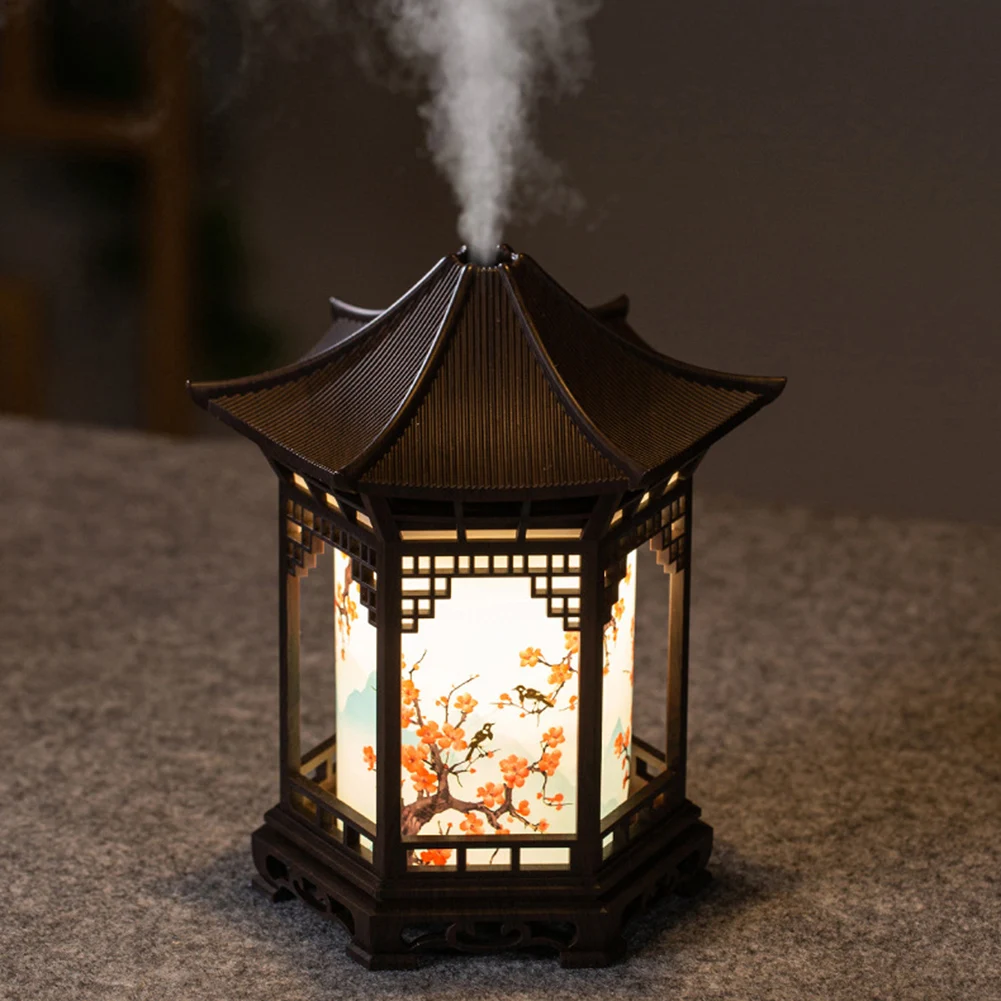 Portable Mini Humidifier with Pavilion Design Dual Spray Modes and Adjustable Night Light for Aromatherapy and Air Care