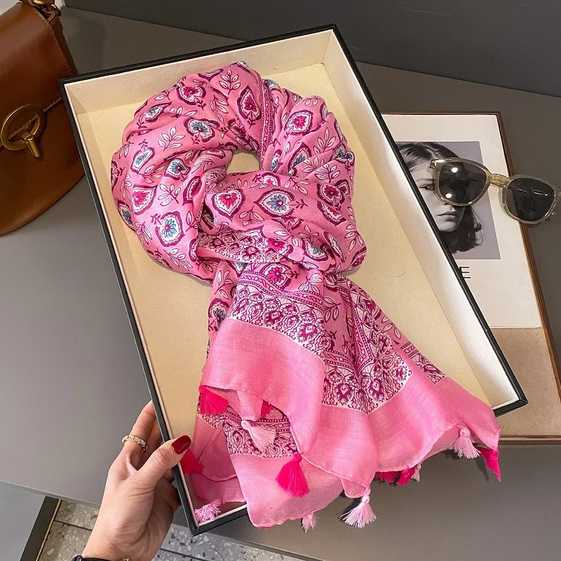 Fashion Aztec Ethnic Eyes Floral Tassel Viscose Shawl Scarf Lady High Quality Wrap Pashmina Stole Bufandas Muslim Hijab 180*90Cm