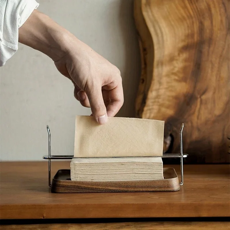 

Paper towel box tea desktop creative storage tray black walnut log color light luxury high sense