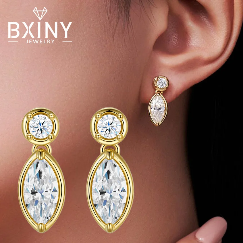 

BXINY Full Moissanite Drop Earrings S925 Silver Pear/Round Cut Lab-grown Diamond for Women Engagement Gift Fine Jewelry with GRA