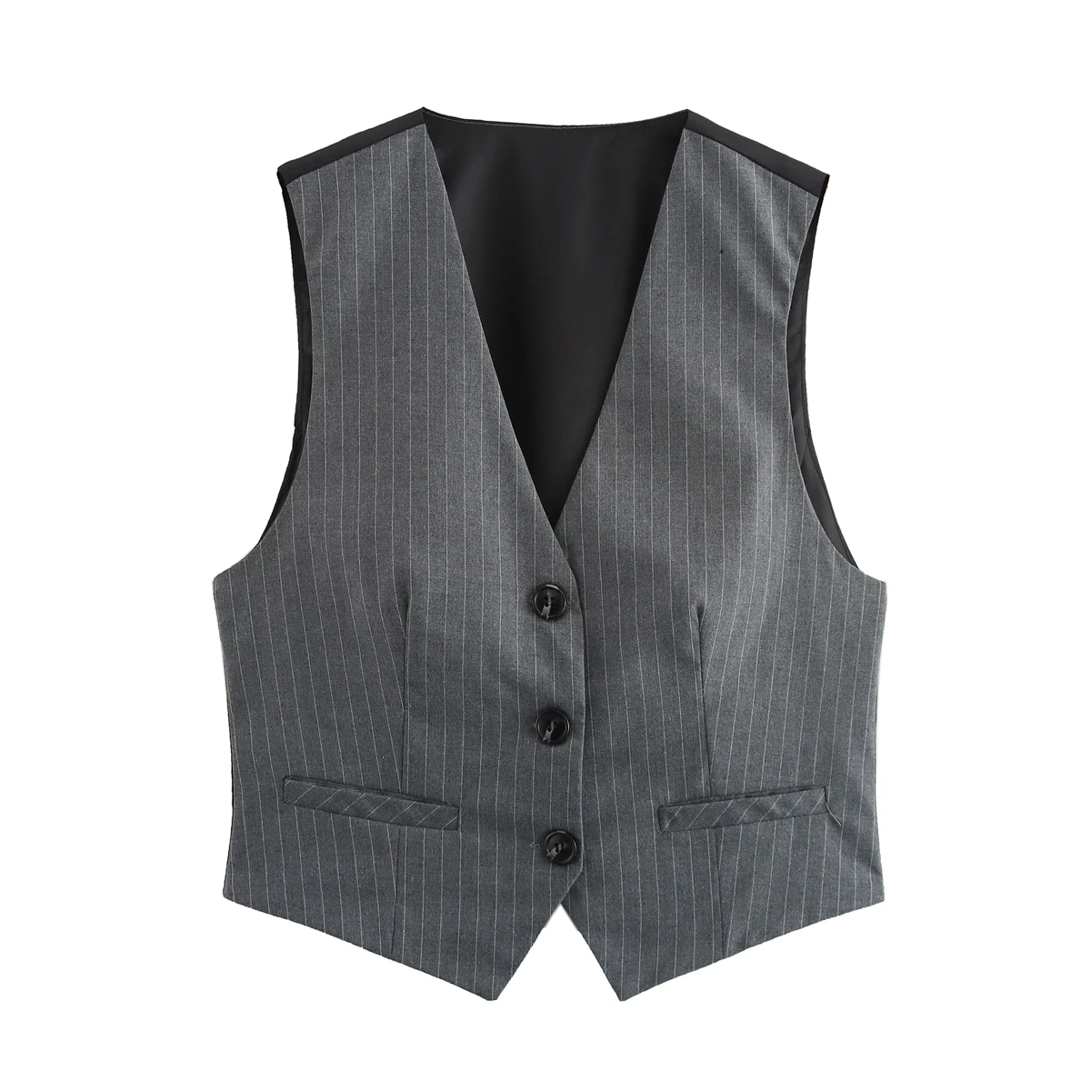 

Women's new vest vest striped decoration single-breasted V-neck fashionable comfortable and beautiful women's gray vest vest