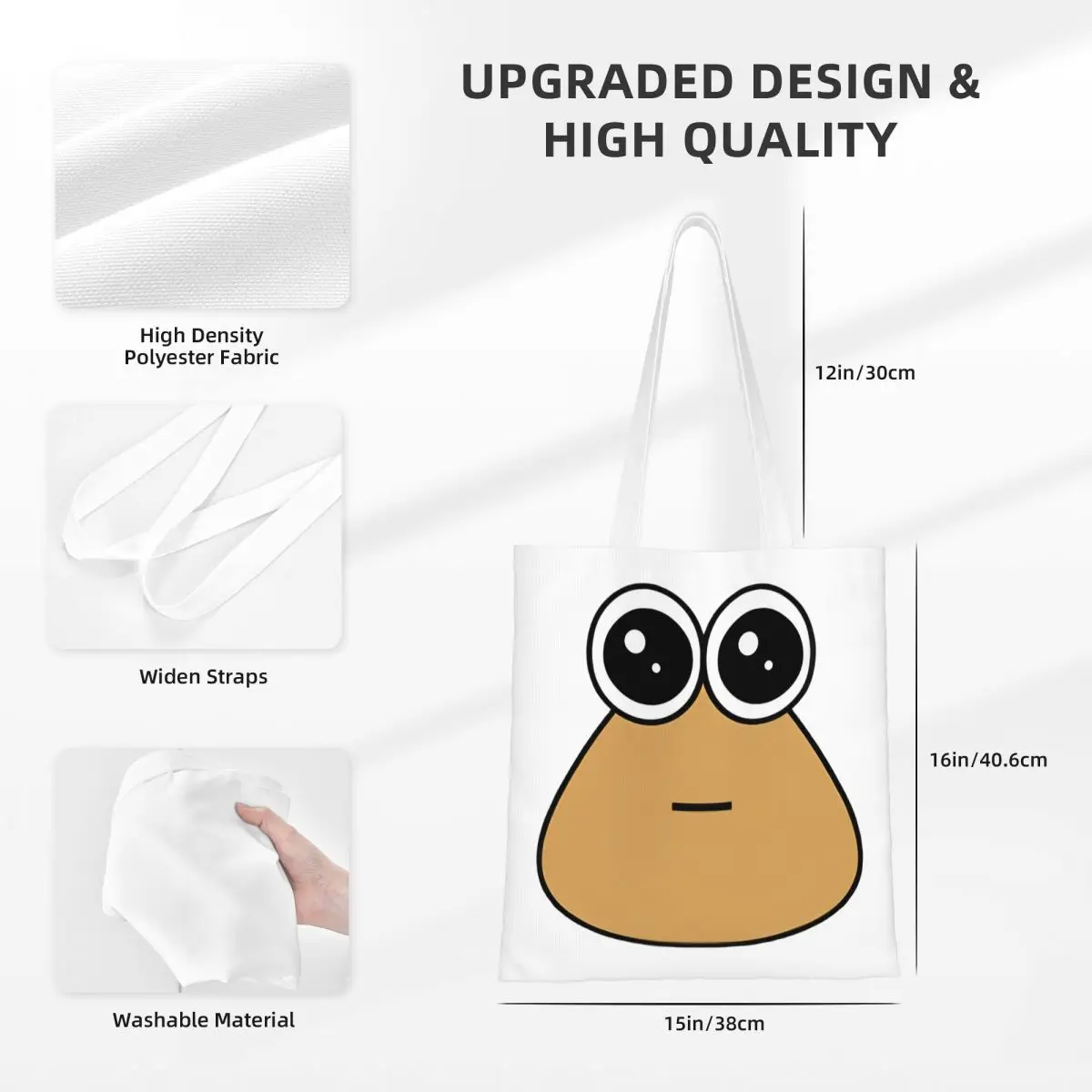 My Pet Alien Pou Canvas Tote Bag Simple Style Large Capacity Shopping Bag for Women Student Bags