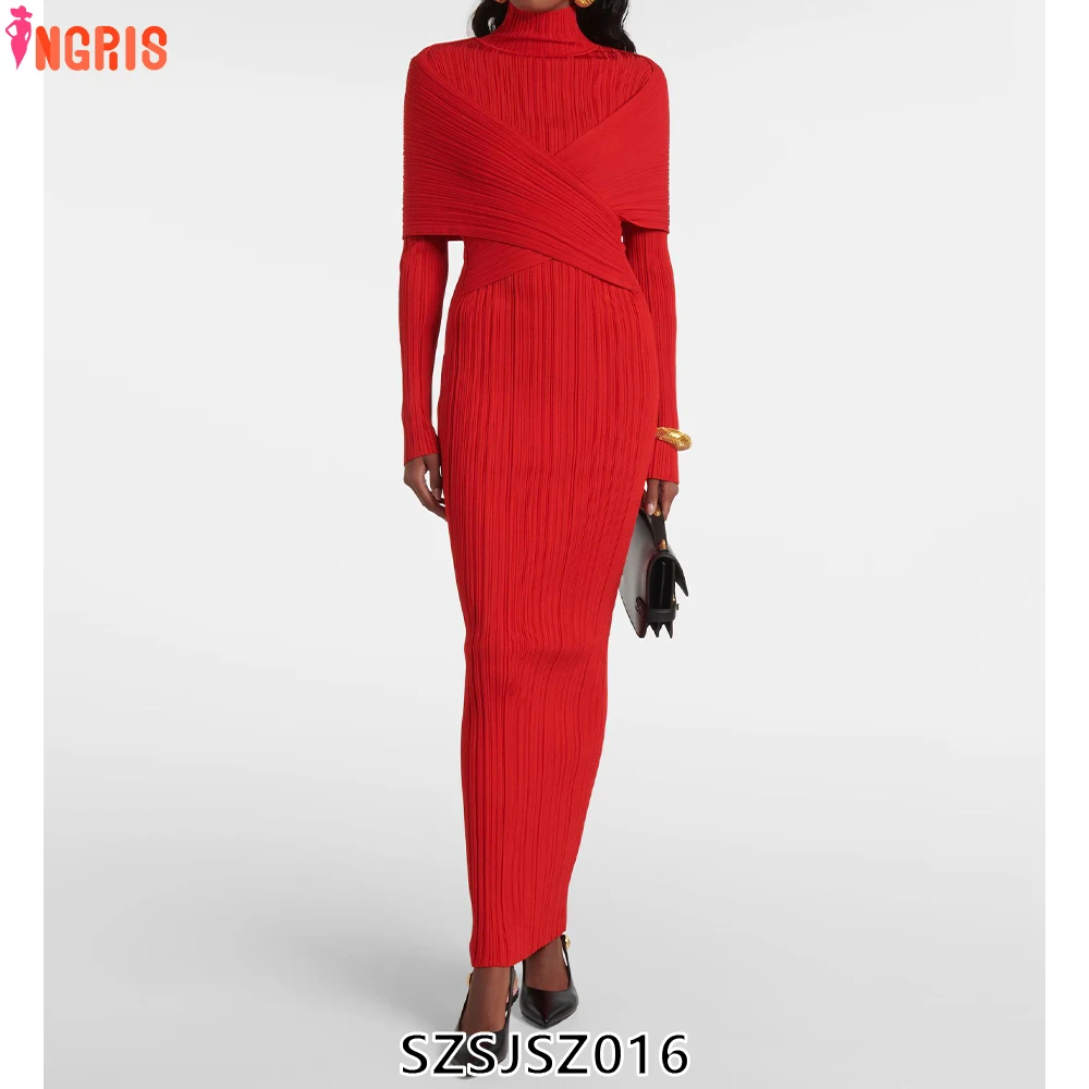 

New Fashion Long Dress With Long Sleeve Dresses Women Lady Christmas Winter Bandage Dress-SZSJSZ016