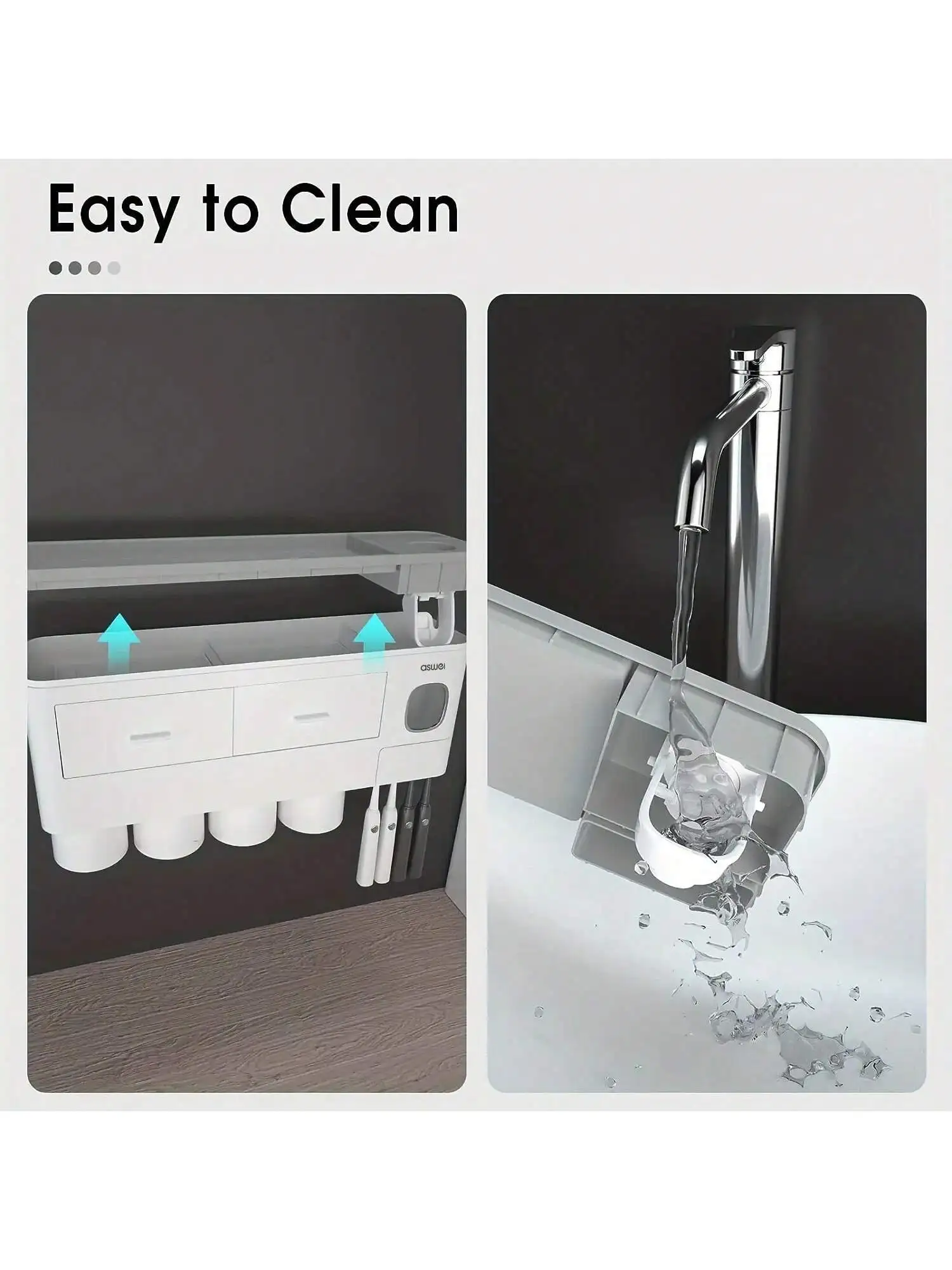 حامل فرشاة الأسنان مثبت على الحائط بدون مثقاب - منظم حمام 2 في 1 مع عصارة معجون الأسنان ورف تخزين #5