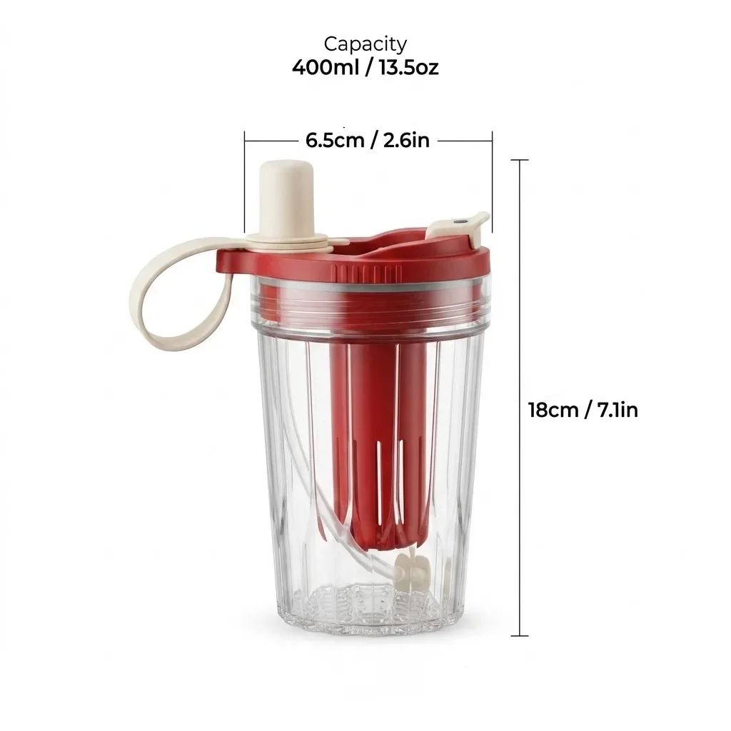 400ML Plastic Waterbeker met Rietje en Zeef, Draagbare Tumbler, Hittebestendige, Afgesloten Melk- en Koffiemok voor Kinderen en Studenten