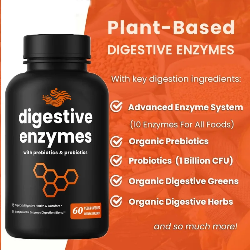 Probiotics And Prebiotic Digestive Enzymes -60 Vegetarian Capsules Containing Bromelain For Bloating And Intestinal