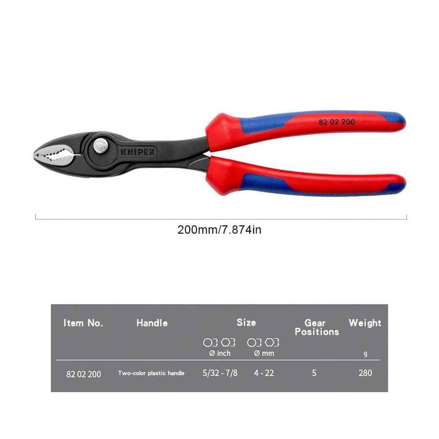 KNIPEX TwinGrip Slip Joint Pliers with Push Button Position Adjustment for Auto Repairing, Clamping Damaged Screw No.8202200