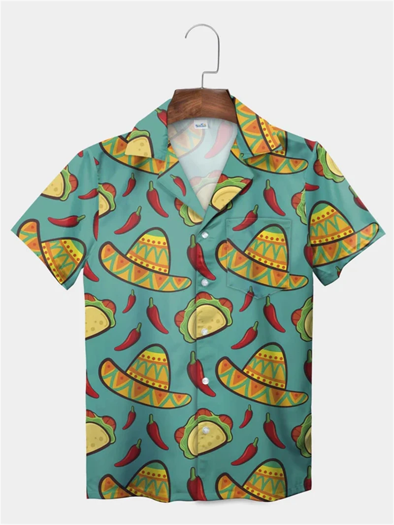 

Resort Casual Shirts Men Clothes Funny Hawaiian Style Mexican Food Tacos Print Short Sleeve Shirt 2025 Summer Outdoor Y2k Blouse