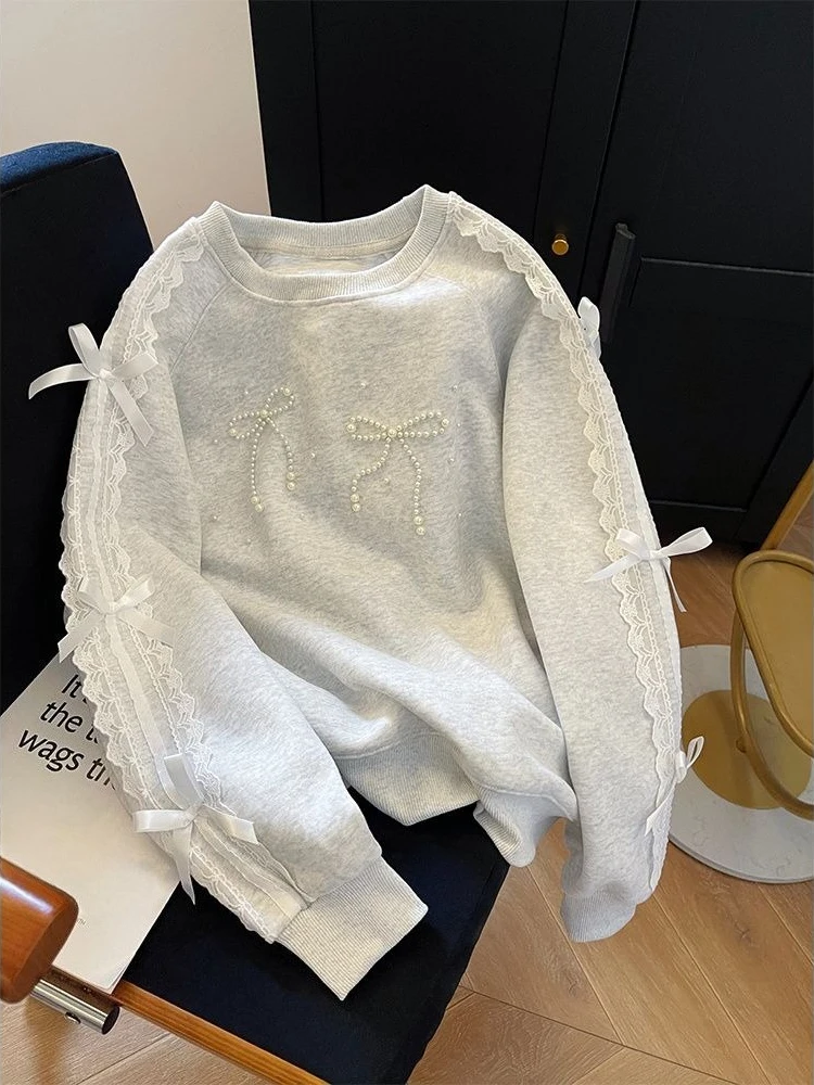 Round Neck Pearl Women's Sweat - Winter Clothing Essentials For Women 评论和价格