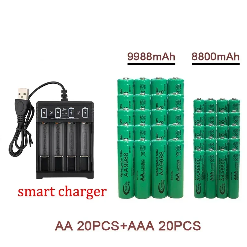 1.2V AA+AAA NI MH Rechargeable AA Battery AAA Alkaline 9988-8800mah for Flashlights, Toys, Clocks, MP3 Players, and USBChargers