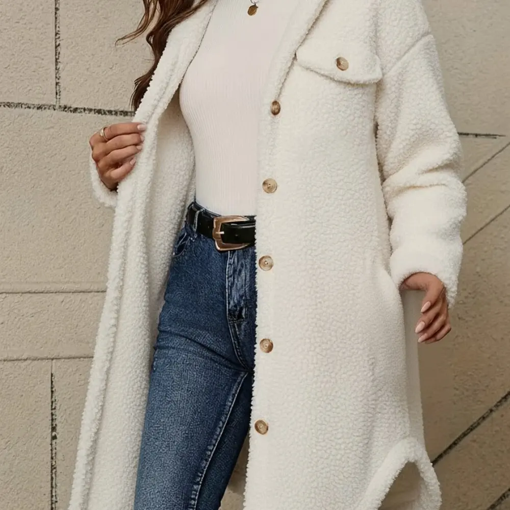 

Женское повседневное плюшевое пальто, осенне-зимняя модная верхняя одежда, удобный мягкий материал, стиль без украшения