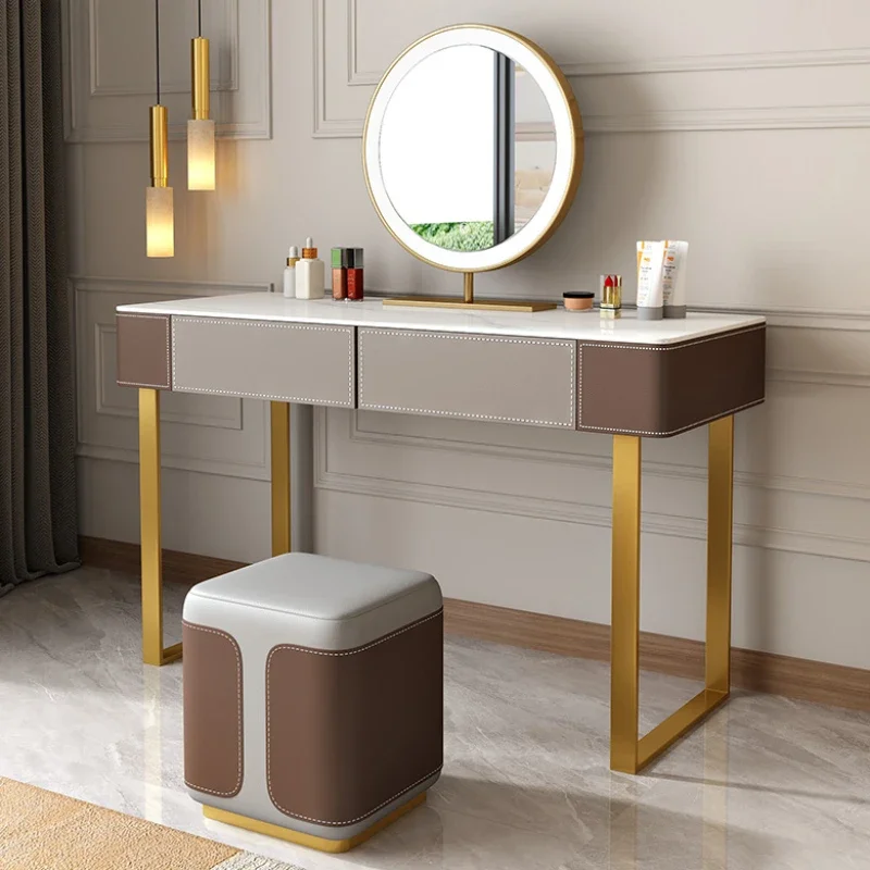 

Modern Aesthetic Gold Dresser Drawers Luxury Vanity Chair Mirror Dressing Table Wooden Nordic Penteadeira Furniture For Bedroom