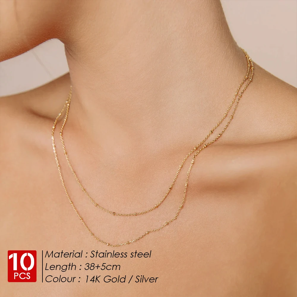 eManco 10PCS Bead Chain Stainless Steel 316 Chain Choker Necklace Women Chain Necklace Sets for Women Gift Wholesale