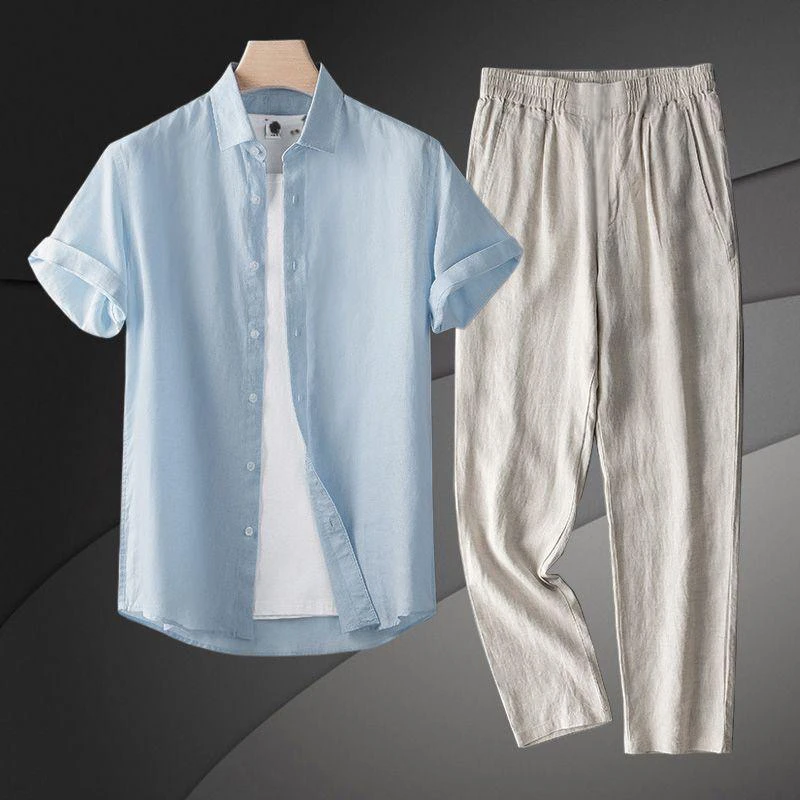 

Tagkita Men's Linen Cotton Casual irt Set ort Sve Loose Fit Summer Leisure Vintage Collar f Sve Top Youth Wear