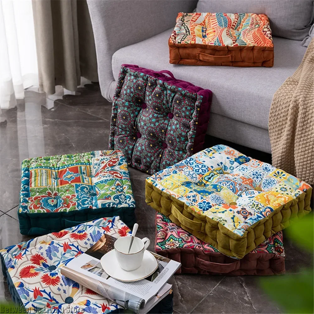 Bohemian Cushion Mandala Floor Seat Cushion Square Seat Velvet Yoga Pillow Japanese Tatami Mat for Reading Nook Party Decoration