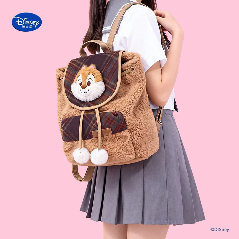 

Disney Chip n Dale Plush Backpack Cute Cartoon Fluffy Casual School Bag for Girls Women Kids Gift Daily Travel Use