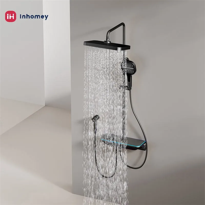 Luxury Rain Shower System Matte Black Brass Shower Faucet Set Digital Bathroom Thermostatic Shower Set