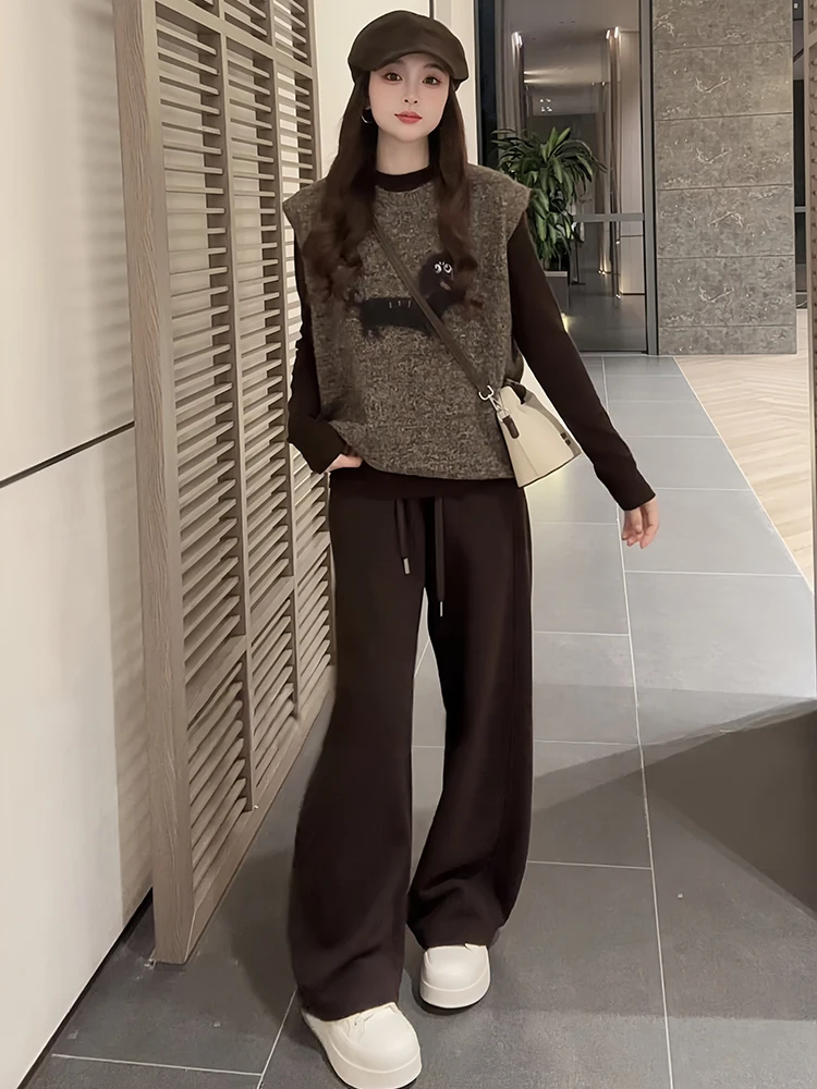 

High Waist Wide Leg Pants Tee Piece Set Casual Loose Women's Faion Winter 2025 New Sle Clete Set Comfortable Spor