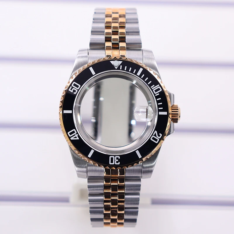 

Silver Rose Gold 40mm NH35 Watch Case 5-link Bracelet Sapphire Glass For NH35 NH36 NH34/38 NH72 Miyota8215 Eta2824 Movt SUB GMT