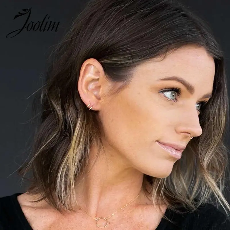 Joolim Jewelry High Quality PVD Wholesale Tarnish Free Simple Dainty Linellae Spiral Hoop Stainless Steel Earring for Women