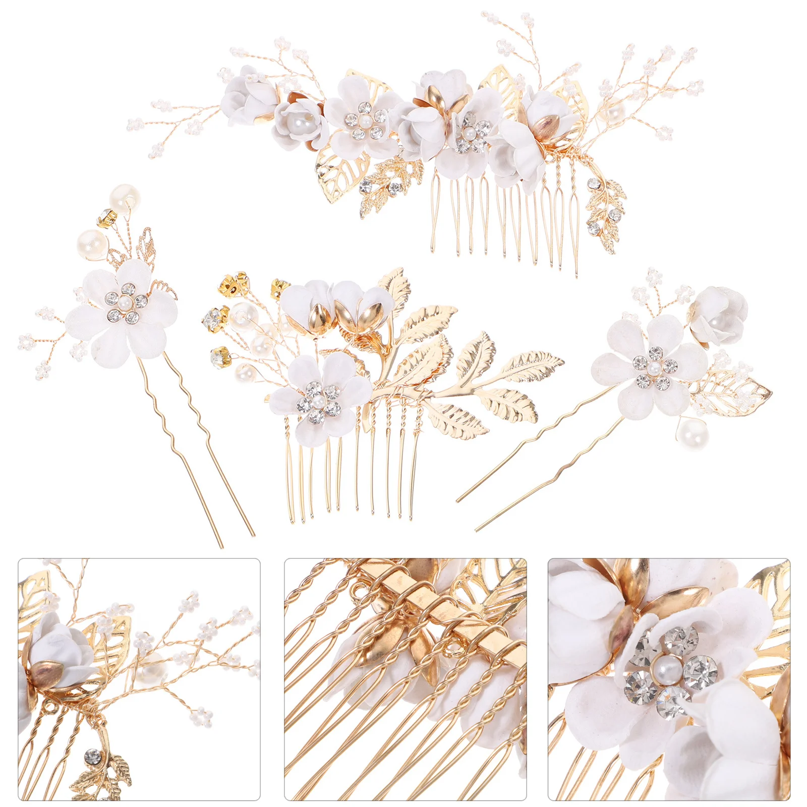 

4Pcs Romantic Bride Headdress Flower Hair Comb Wedding Headdress Bridal Hair Decor for Engagement Birthday Ceremony Use