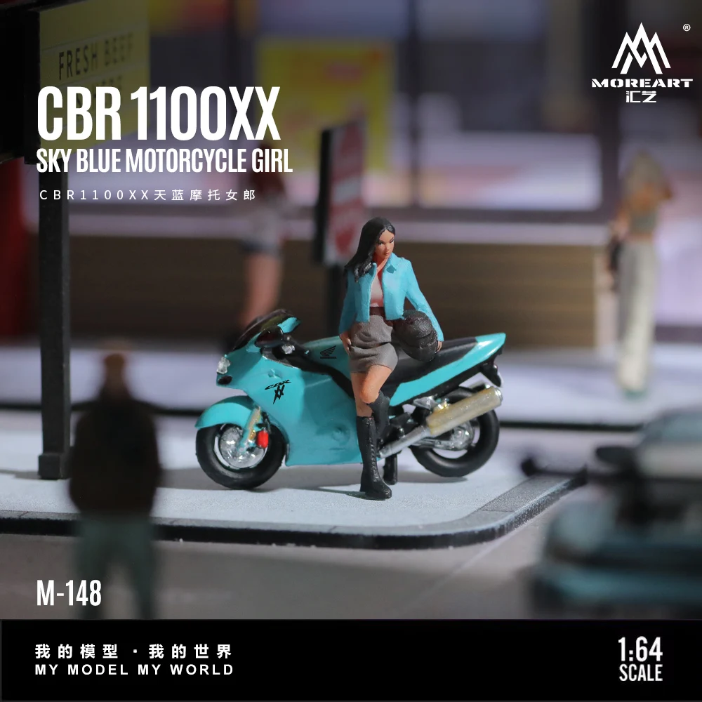 MoreArt 1:64 CBR1100XX Sky Blue Motorcycle Action Figure Resin Model, Miniature Scene Decoration Gift&Display