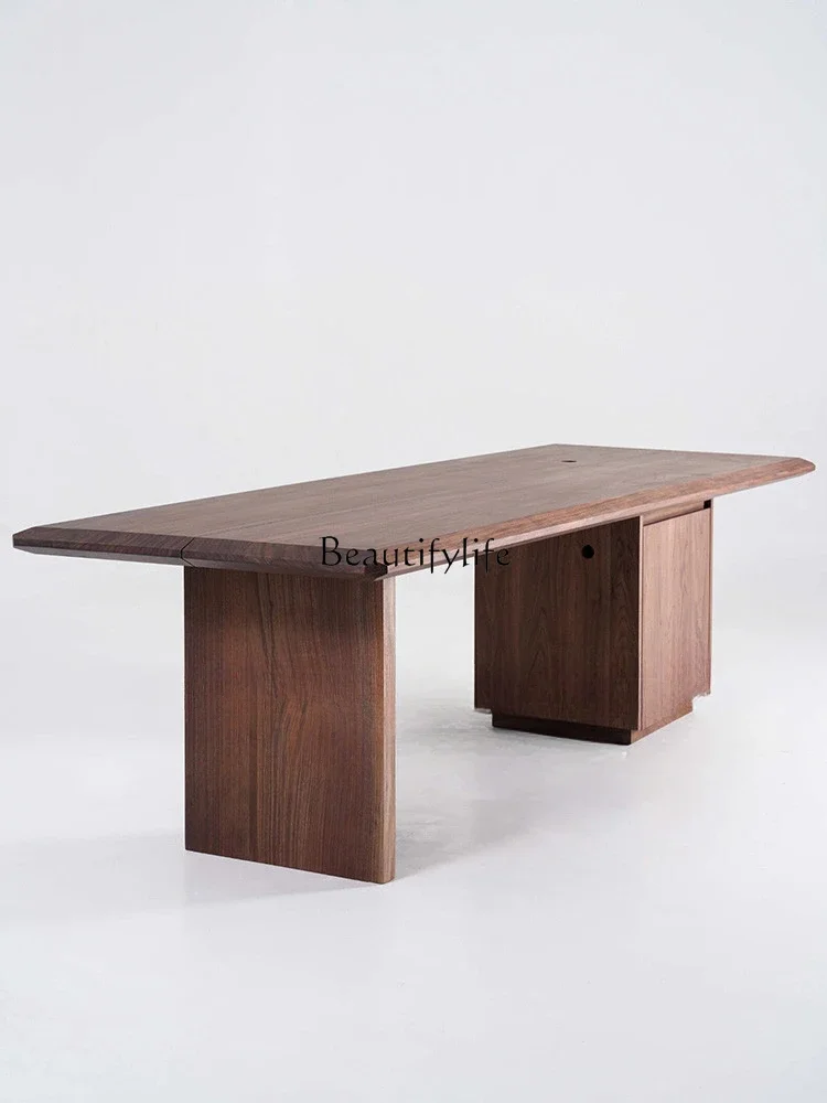 

Italian minimalist walnut solid wood rectangular dining table in ancient wabi