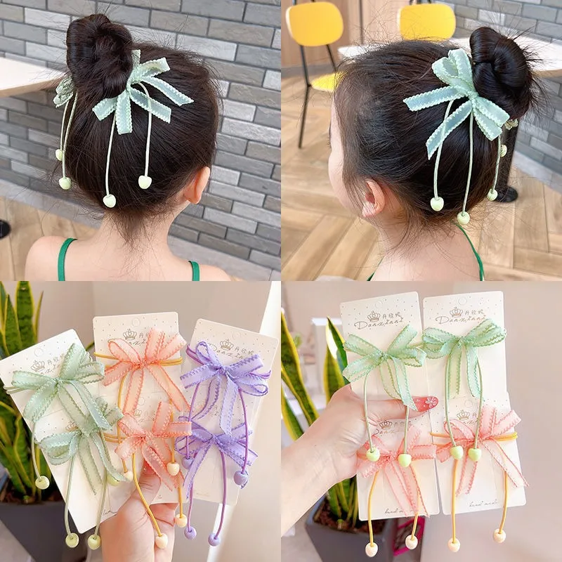 Accesorios para el cabello con lazo de 2 piezas para niña, bandas elásticas para el pelo de dibujos animados, accesorios para el cabello de princesa para bebé