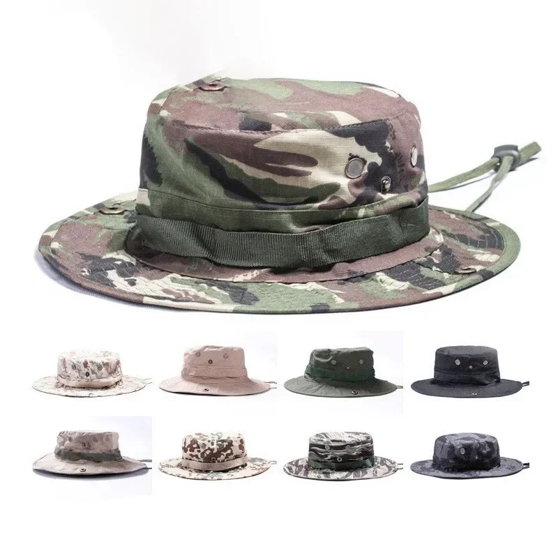 Camouflage Boonie Hat Tactical Hunting Bucket Hats Jungle Jungle Exploration Summer Cap Hunting Hiking Outdoor Camo Sun Caps Men