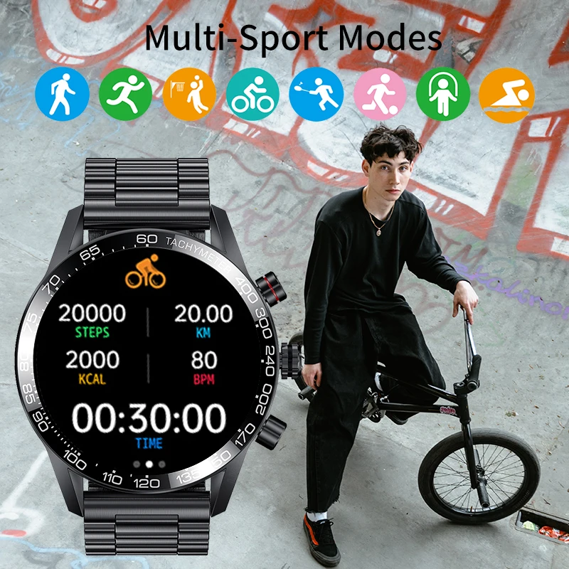 Montre connectée AMOLED pour les hommes d'affaires, appels, lecteur de musique, fréquence cardiaque, pression artérielle, étanche IP67, entièrement tactile, 2024