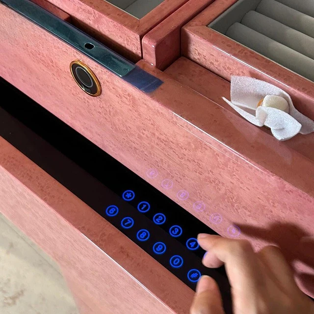 Light luxury high-end fingerprint lock jewelry designer luxury villa bedroom home with mirror solid wood jewelry storage cabinet