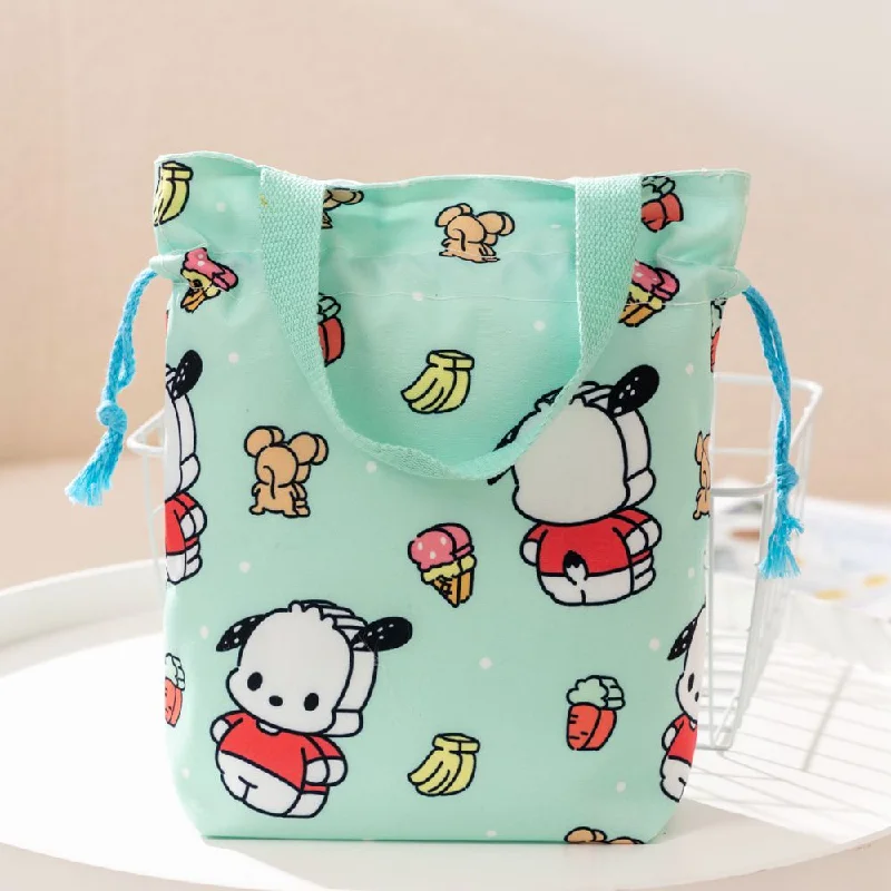 Sanrio Thickened Canvas Bag Kuromi Portable Drawstring Tie Cloth Bag Kitty Cute Mommy Bag Lunch Box Storage Bag Cartoon Handbag