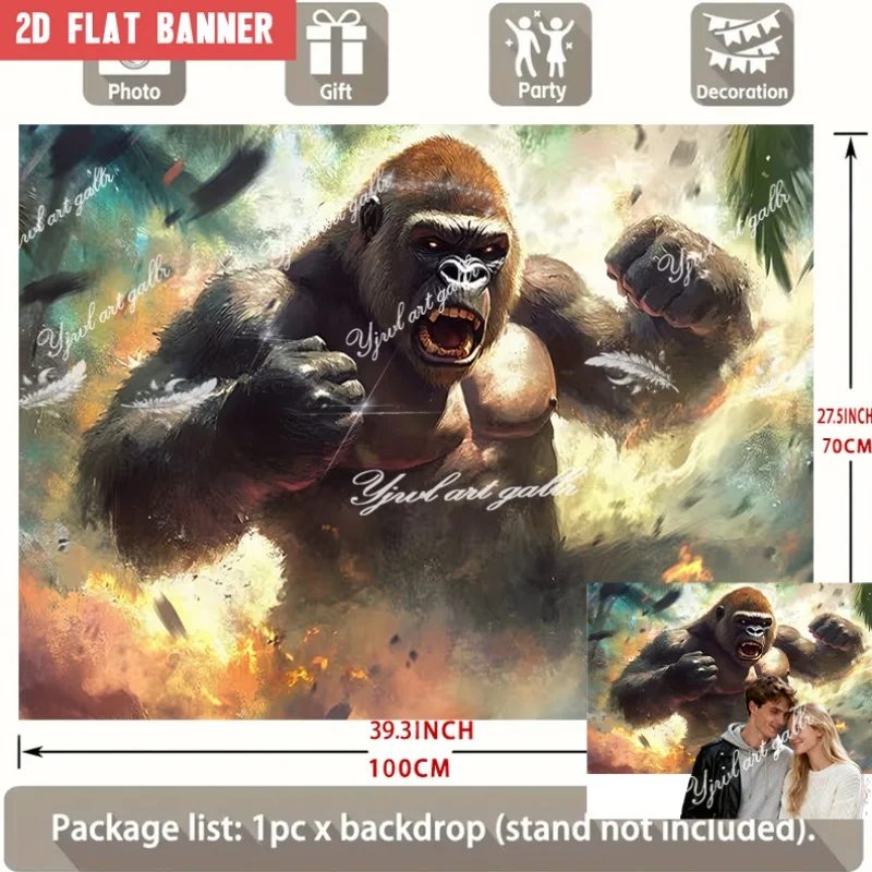 Angry Gorilla King Kong Jungle 2D Flat Tapestry Backdrop For Boys Room Decor Wild Animal Wall Hanging Art Print Poster