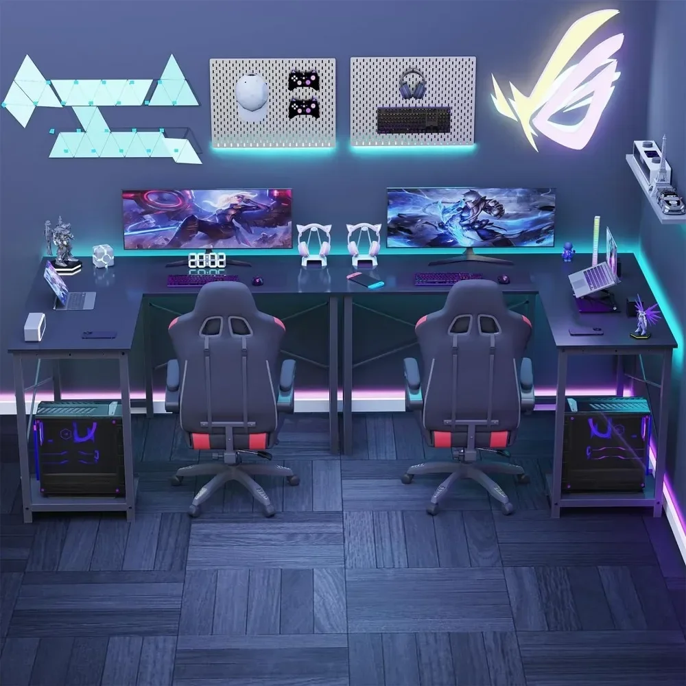 L-shaped gaming desk, table, computer length, black furniture, desktop furniture