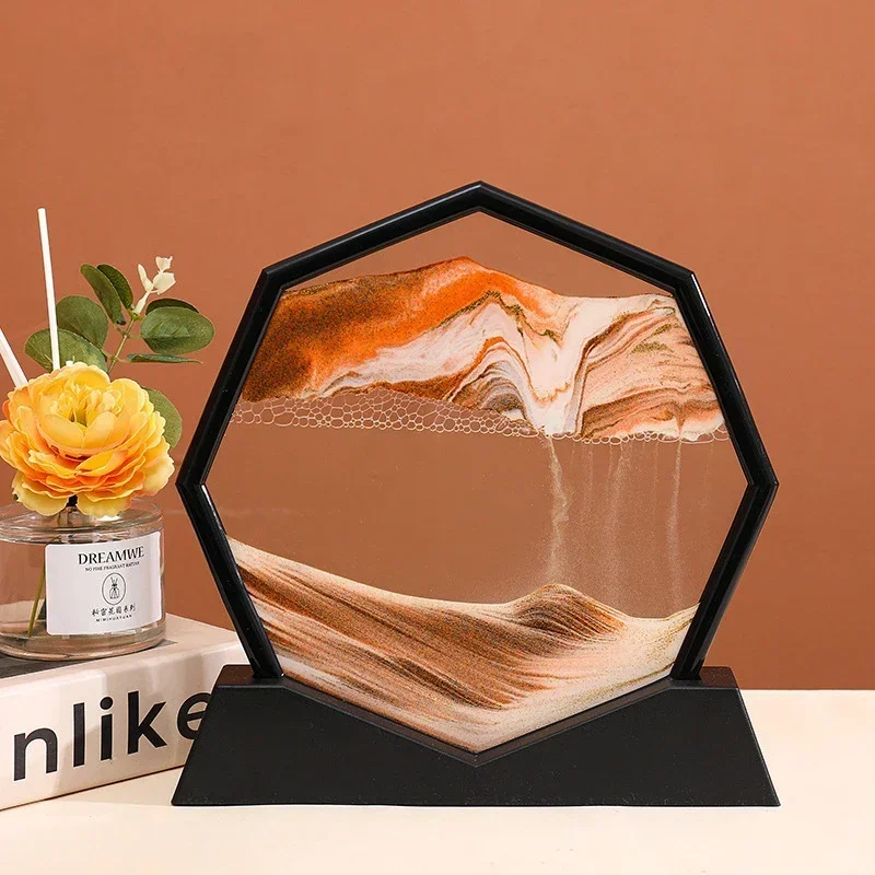 

Sandscape Moving Sand Art Picture Quicksand 3D Liquid Hourglass Deep Sea Flowing Sand Painting Frame Office Home Decor Gifts