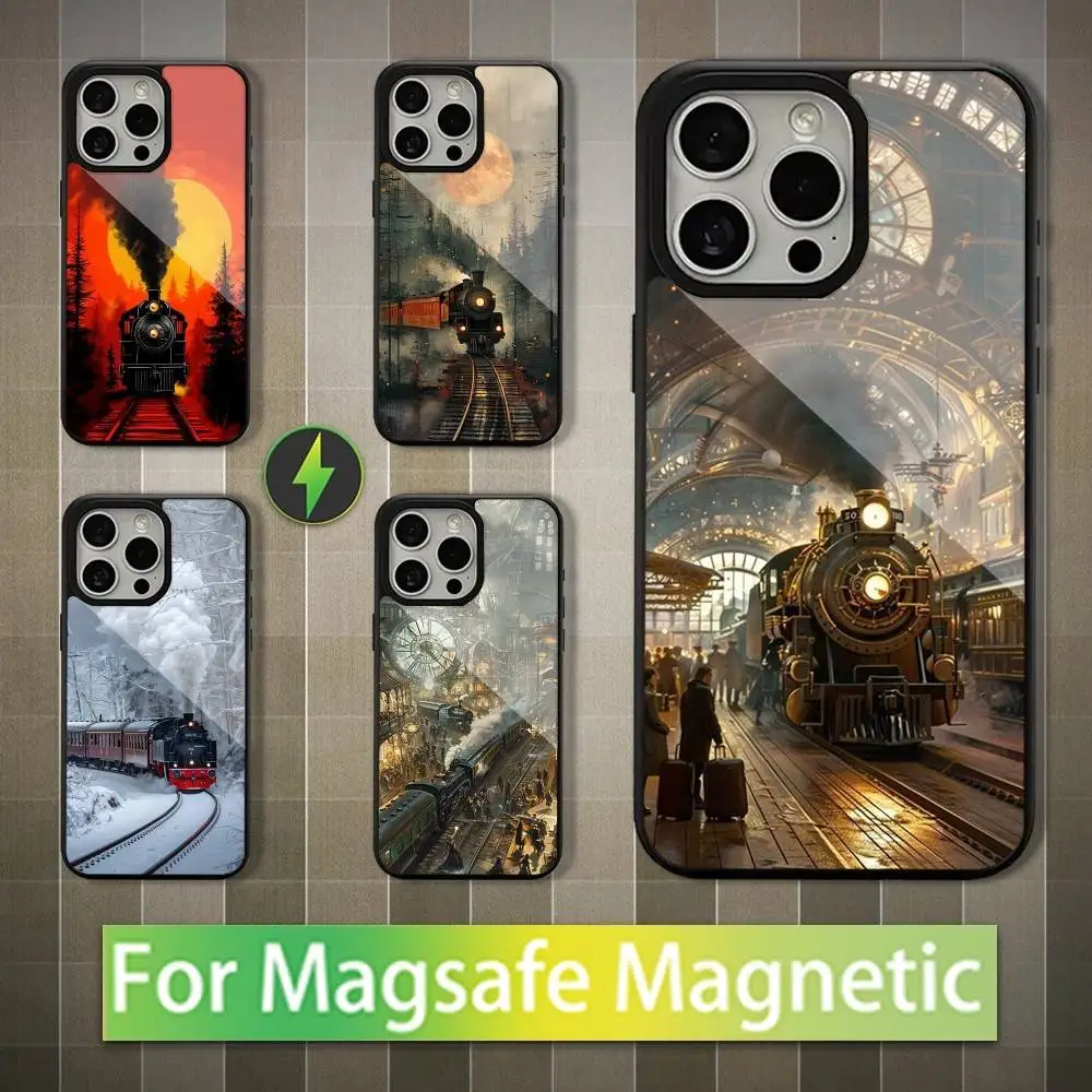 

Steam Art Train Phone Case For iPhone 16,17,15,14,13,12,11,Pro,Max,Plus,Mini,Magsafe,Magnetic Wireless Charging Case