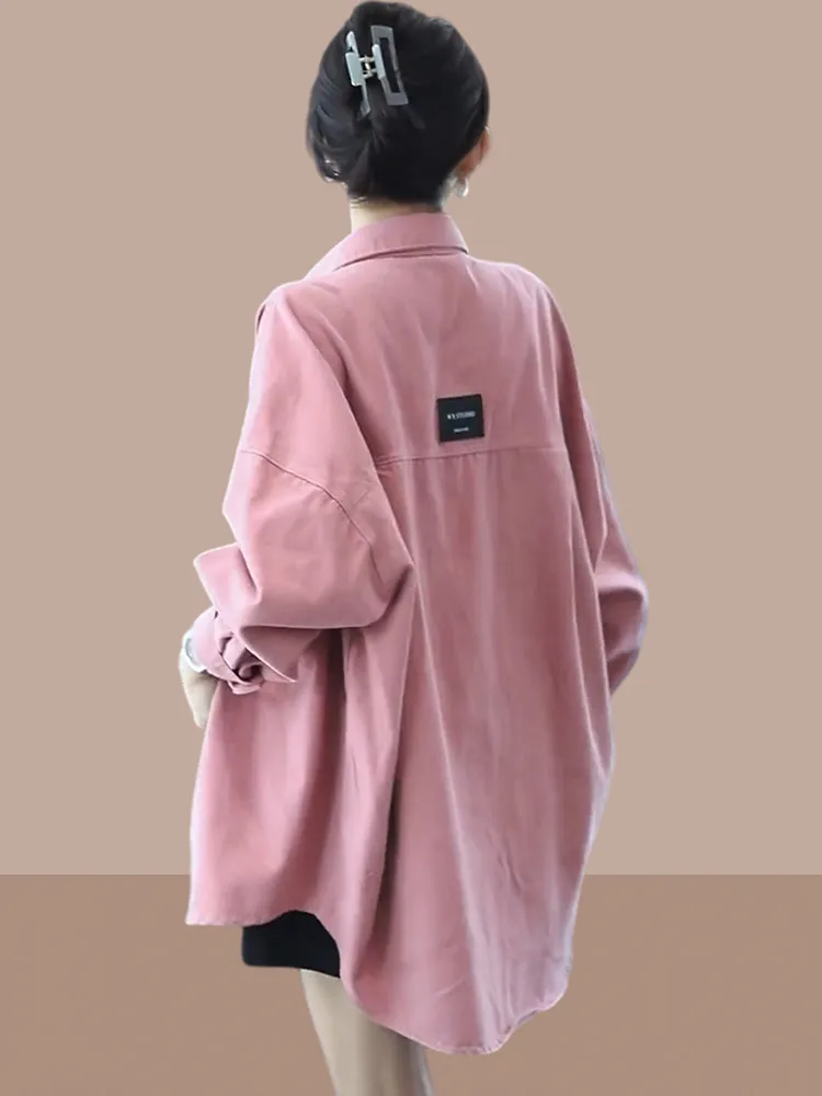 

Casual Loose Women's Denim irt Jaet Spring Autumn New Sle Medium Length Top Layered Clothing Cotton Long Sve Co...