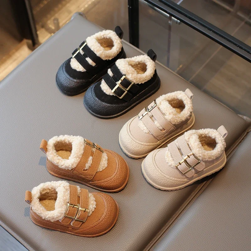 2025 Children Plush Warm Shoes for Girl Winter New Fashion Korean Style Soft Thick Sole Anti-slippery Versatile Chic Casual Shoe