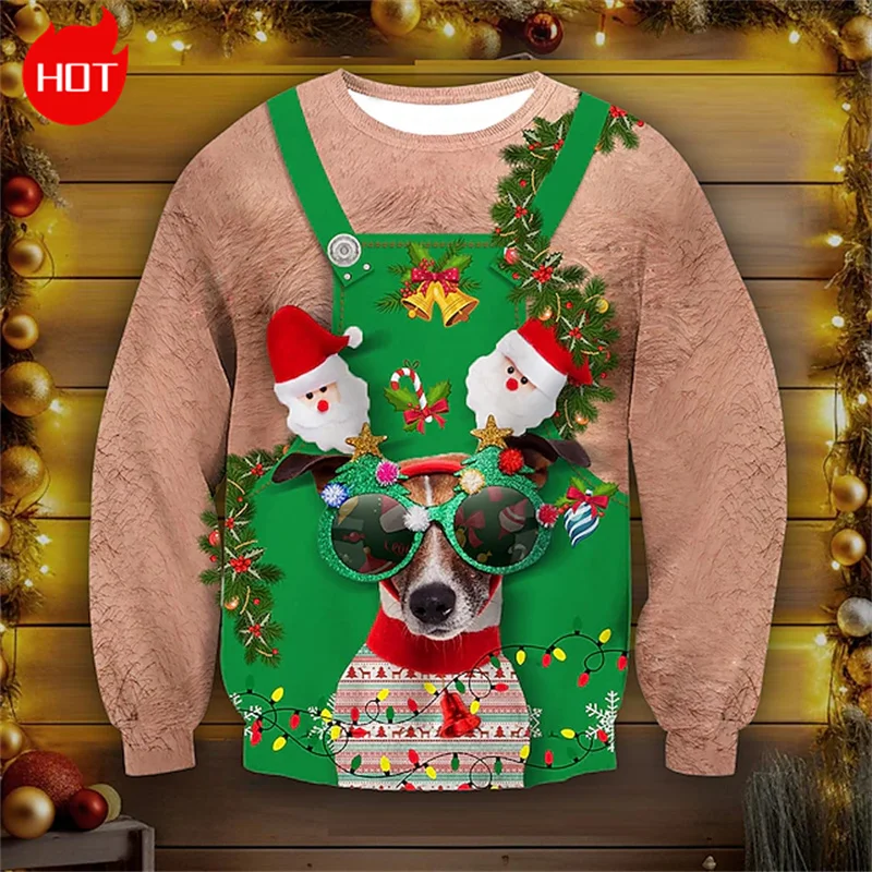 Funny Merry Christmas Patterns 3D Printing Sweatshirts Christmas Trees Graphic Ugly Christmas Sweatshirts Fashion Mens Clothing