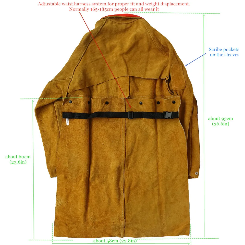 Professional Welding Cape Sleeves Bib Apron CE Cowhide Leather Garden Clothing Welder Protective Clothes