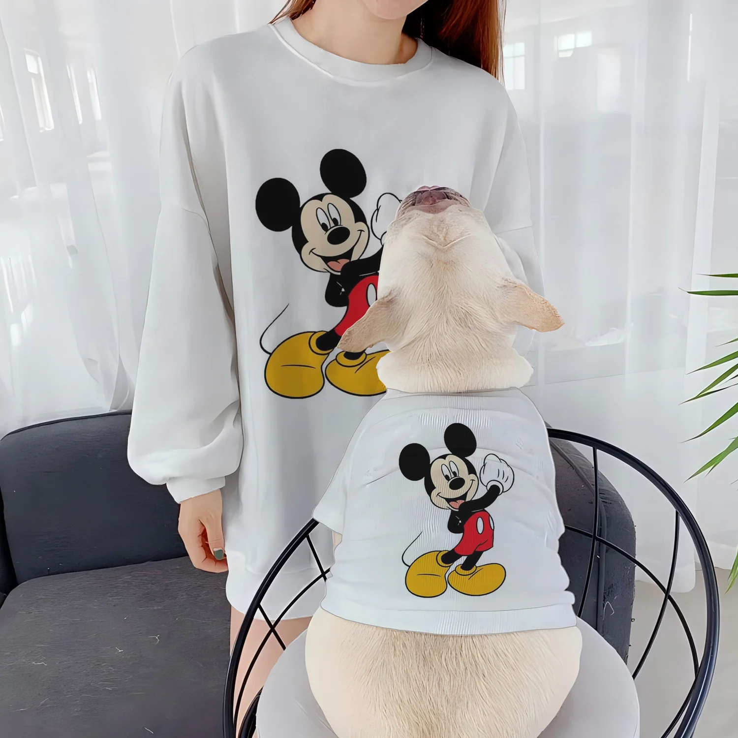 Women's Clothing Parent-Child Clothes Casual Sweatshirts Disney Round Neck Mickey Long Sleeve Pet Minnie Mouse Pullover Autumn