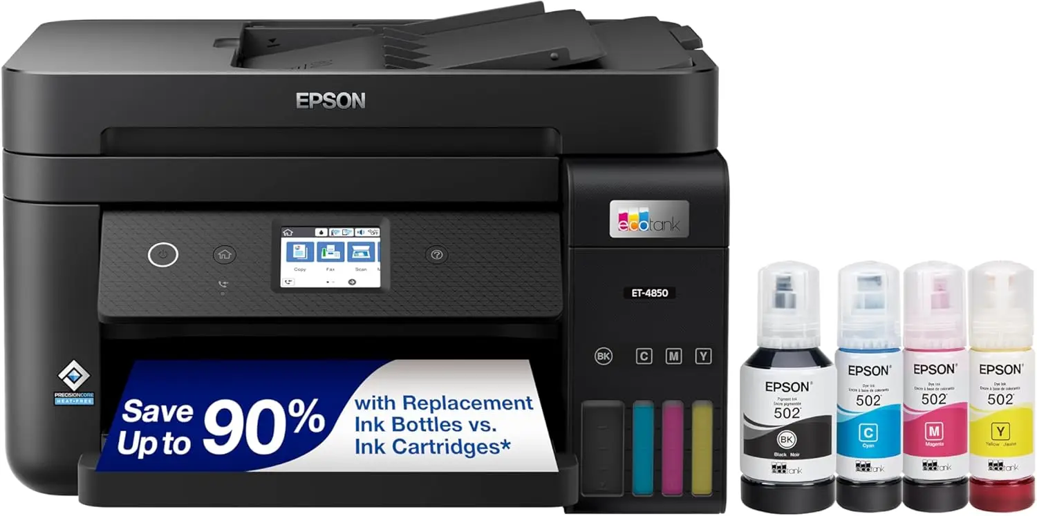 

EcoTank ET-4850 Wireless All-in-One Cartridge-Free Supertank Printer with Scanner, Copier, Fax, ADF and Ethernet – The Perfect